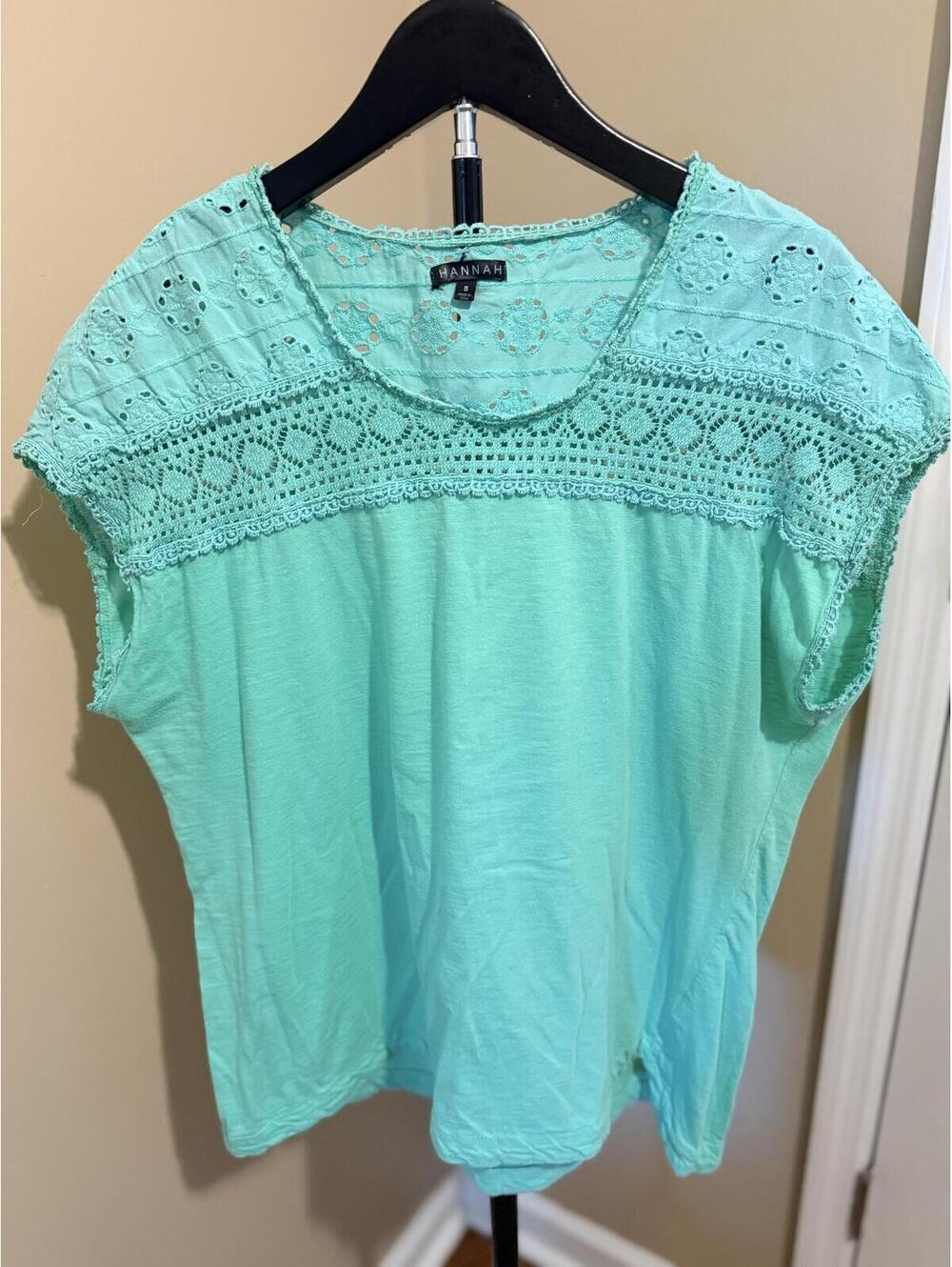 Hannah Mint Green Eyelet Lace Boho Top Size S